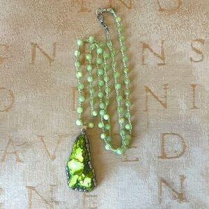 Mint Green Beaded Necklace with Tibetan Stone Pendant